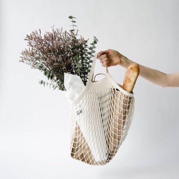 French Market Cotton Net Short Handle Tote Bag - Picture 6 of 8